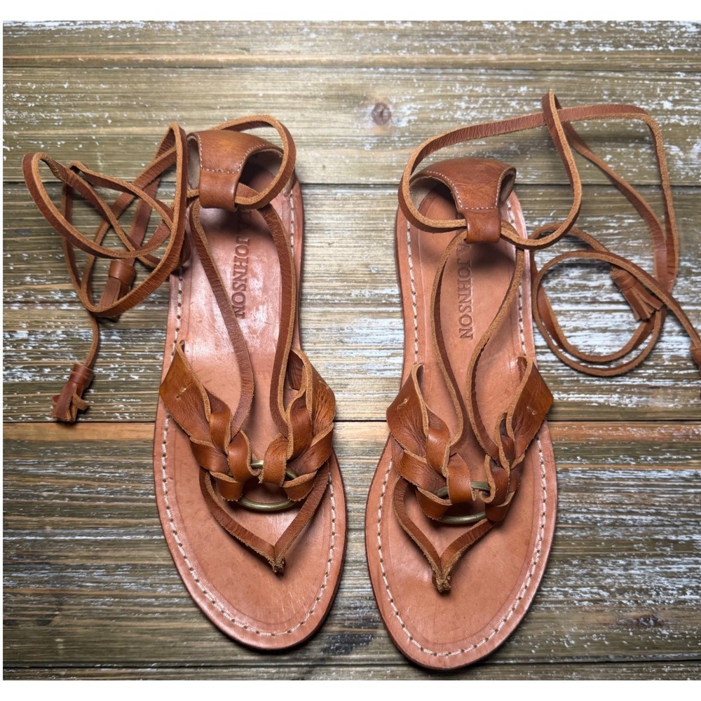 Ulla Johnson Brown Leather Gladiator Wrap Sandals Tassel Peru Womens 37 US 7